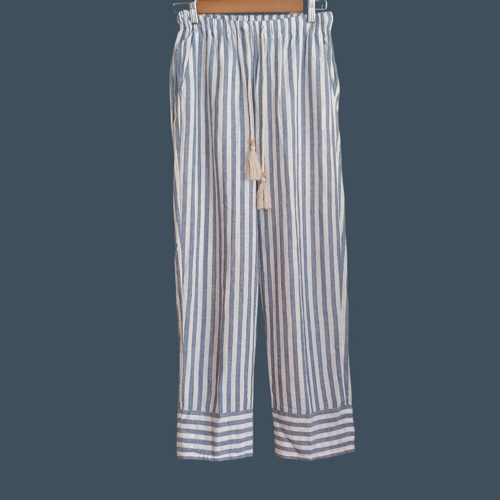 Faherty Pacific Beach Tie Waist Linen Blend Lucy Stripe Pant Coastal Nautical XS